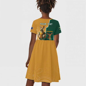 Personalised South Africa And Australia Rugby Kid Short Sleeve Dress 2024 Springboks Wallabies Mascots Together