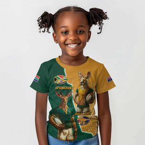 Personalised South Africa And Australia Rugby Kid T shirt 2024 Springboks Wallabies Mascots Together