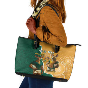 Personalised South Africa And Australia Rugby Leather Tote Bag 2024 Springboks Wallabies Mascots Together