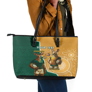 Personalised South Africa And Australia Rugby Leather Tote Bag 2024 Springboks Wallabies Mascots Together