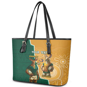 Personalised South Africa And Australia Rugby Leather Tote Bag 2024 Springboks Wallabies Mascots Together