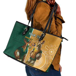 Personalised South Africa And Australia Rugby Leather Tote Bag 2024 Springboks Wallabies Mascots Together