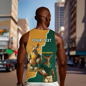 Personalised South Africa And Australia Rugby Men Tank Top 2024 Springboks Wallabies Mascots Together