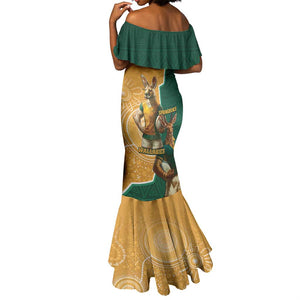 Personalised South Africa And Australia Rugby Mermaid Dress 2024 Springboks Wallabies Mascots Together