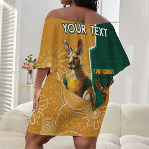 Personalised South Africa And Australia Rugby Off Shoulder Short Dress 2024 Springboks Wallabies Mascots Together LT14