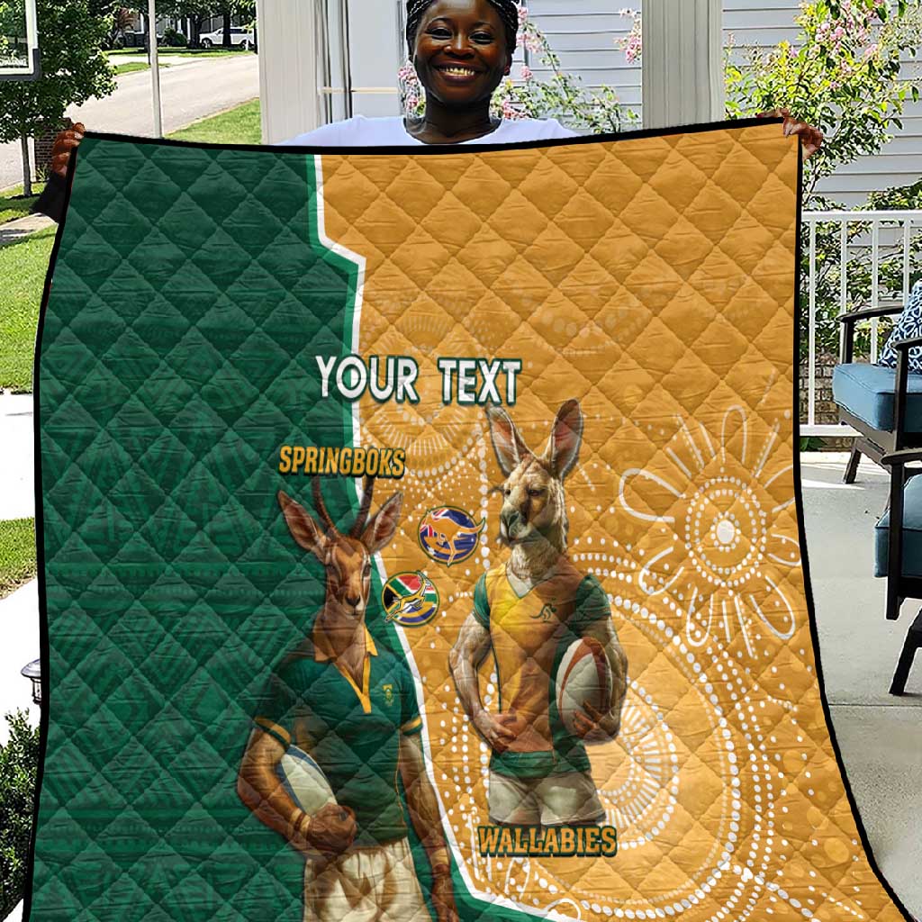 Personalised South Africa And Australia Rugby Quilt 2024 Springboks Wallabies Mascots Together