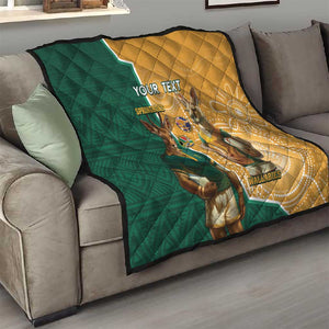 Personalised South Africa And Australia Rugby Quilt 2024 Springboks Wallabies Mascots Together