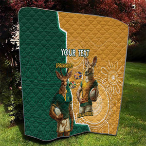 Personalised South Africa And Australia Rugby Quilt 2024 Springboks Wallabies Mascots Together