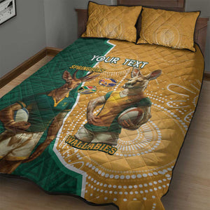 Personalised South Africa And Australia Rugby Quilt Bed Set 2024 Springboks Wallabies Mascots Together