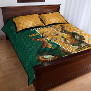 Personalised South Africa And Australia Rugby Quilt Bed Set 2024 Springboks Wallabies Mascots Together