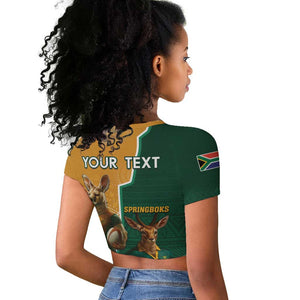 Personalised South Africa And Australia Rugby Raglan Cropped T shirt 2024 Springboks Wallabies Mascots Together