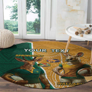 Personalised South Africa And Australia Rugby Round Carpet 2024 Springboks Wallabies Mascots Together