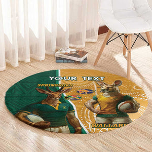 Personalised South Africa And Australia Rugby Round Carpet 2024 Springboks Wallabies Mascots Together