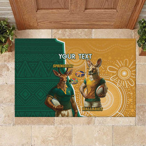 Personalised South Africa And Australia Rugby Rubber Doormat 2024 Springboks Wallabies Mascots Together