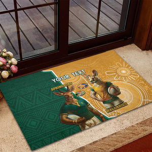 Personalised South Africa And Australia Rugby Rubber Doormat 2024 Springboks Wallabies Mascots Together