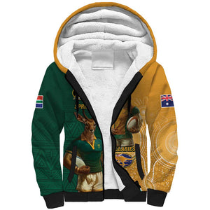 Personalised South Africa And Australia Rugby Sherpa Hoodie 2024 Springboks Wallabies Mascots Together