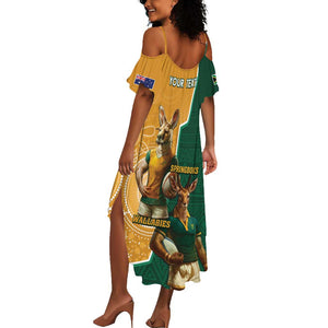 Personalised South Africa And Australia Rugby Summer Maxi Dress 2024 Springboks Wallabies Mascots Together