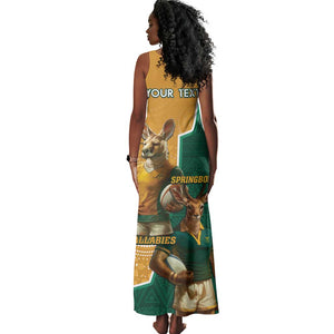 Personalised South Africa And Australia Rugby Tank Maxi Dress 2024 Springboks Wallabies Mascots Together