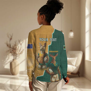 Personalised South Africa And Australia Rugby Women Casual Shirt 2024 Springboks Wallabies Mascots Together