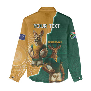 Personalised South Africa And Australia Rugby Women Casual Shirt 2024 Springboks Wallabies Mascots Together