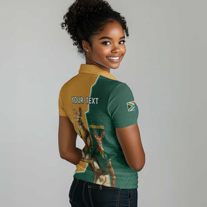 Personalised South Africa And Australia Rugby Women Polo Shirt 2024 Springboks Wallabies Mascots Together