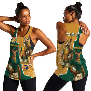 Personalised South Africa And Australia Rugby Women Racerback Tank 2024 Springboks Wallabies Mascots Together