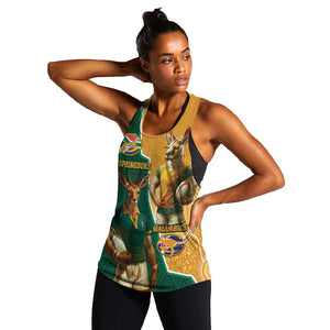 Personalised South Africa And Australia Rugby Women Racerback Tank 2024 Springboks Wallabies Mascots Together