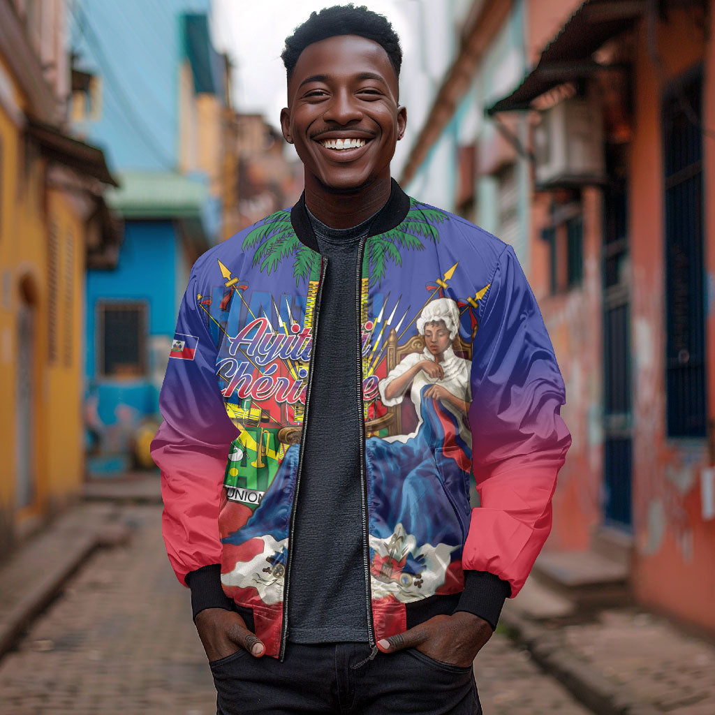 Catherine Flon Haiti Flag Day Bomber Jacket Ayiti Cherie Coat Of Arms