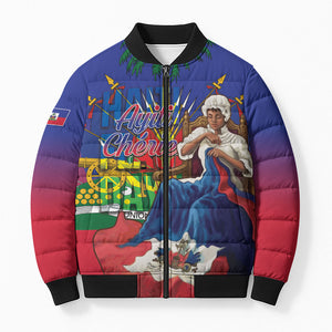Catherine Flon Haiti Flag Day Bomber Puffer Jacket Ayiti Cherie Coat Of Arms