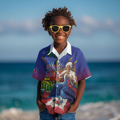 Catherine Flon Haiti Flag Day Kid Hawaiian Shirt Ayiti Cherie Coat Of Arms