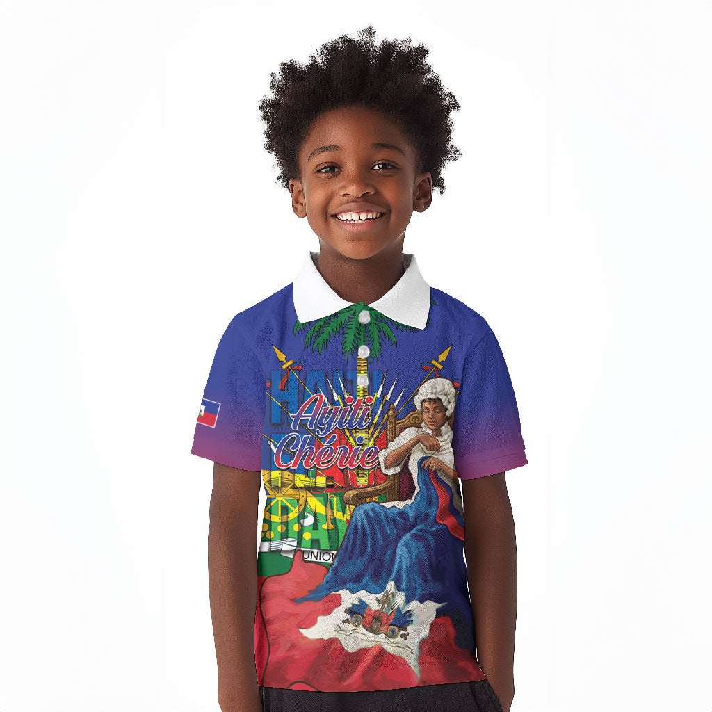 Catherine Flon Haiti Flag Day Kid Polo Shirt Ayiti Cherie Coat Of Arms