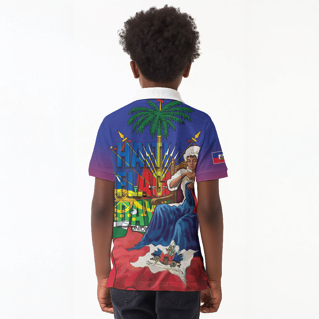 Catherine Flon Haiti Flag Day Kid Polo Shirt Ayiti Cherie Coat Of Arms