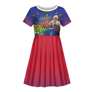 Catherine Flon Haiti Flag Day Kid Short Sleeve Dress Ayiti Cherie Coat Of Arms