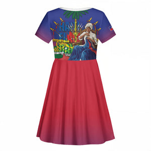 Catherine Flon Haiti Flag Day Kid Short Sleeve Dress Ayiti Cherie Coat Of Arms