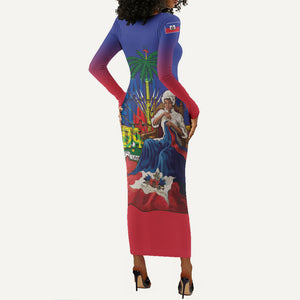 Catherine Flon Haiti Flag Day Long Sleeve Bodycon Dress Ayiti Cherie Coat Of Arms