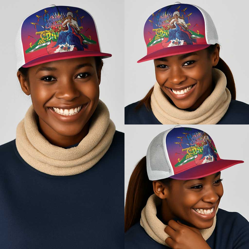 Catherine Flon Haiti Flag Day Mesh Trucker Cap Ayiti Cherie Coat Of Arms