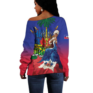 Catherine Flon Haiti Flag Day Off Shoulder Sweater Ayiti Cherie Coat Of Arms
