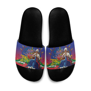 Catherine Flon Haiti Flag Day Slide Sandals Ayiti Cherie Coat Of Arms