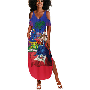 Catherine Flon Haiti Flag Day Summer Maxi Dress Ayiti Cherie Coat Of Arms