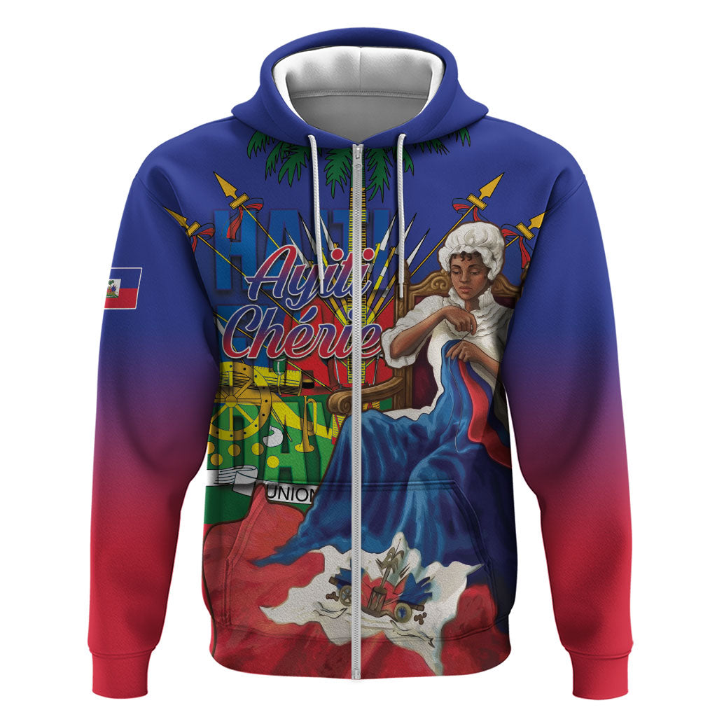 Catherine Flon Haiti Flag Day Zip Hoodie Ayiti Cherie Coat Of Arms