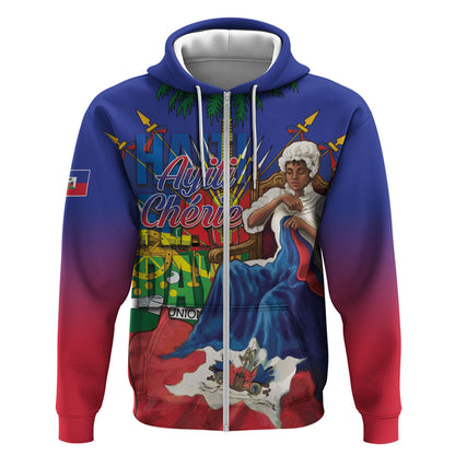 Catherine Flon Haiti Flag Day Zip Hoodie Ayiti Cherie Coat Of Arms