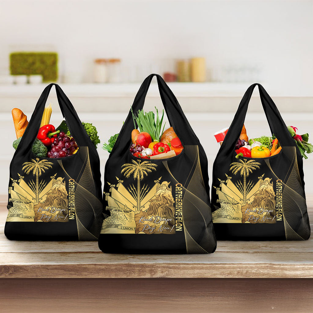 Catherine Flon Haiti Flag Day Grocery Bag National Heroine Koud Drapo Peyi Nou