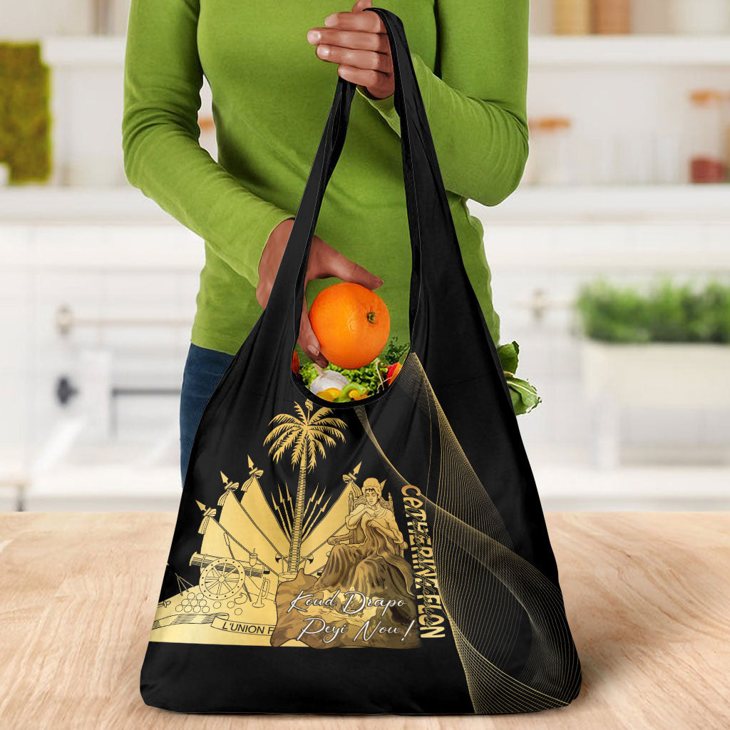 Catherine Flon Haiti Flag Day Grocery Bag National Heroine Koud Drapo Peyi Nou