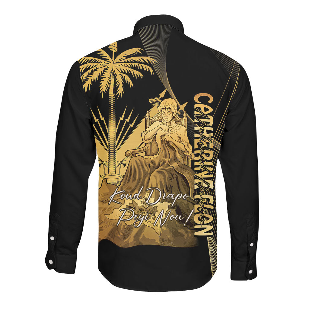 Catherine Flon Haiti Flag Day Long Sleeve Button Shirt National Heroine Koud Drapo Peyi Nou