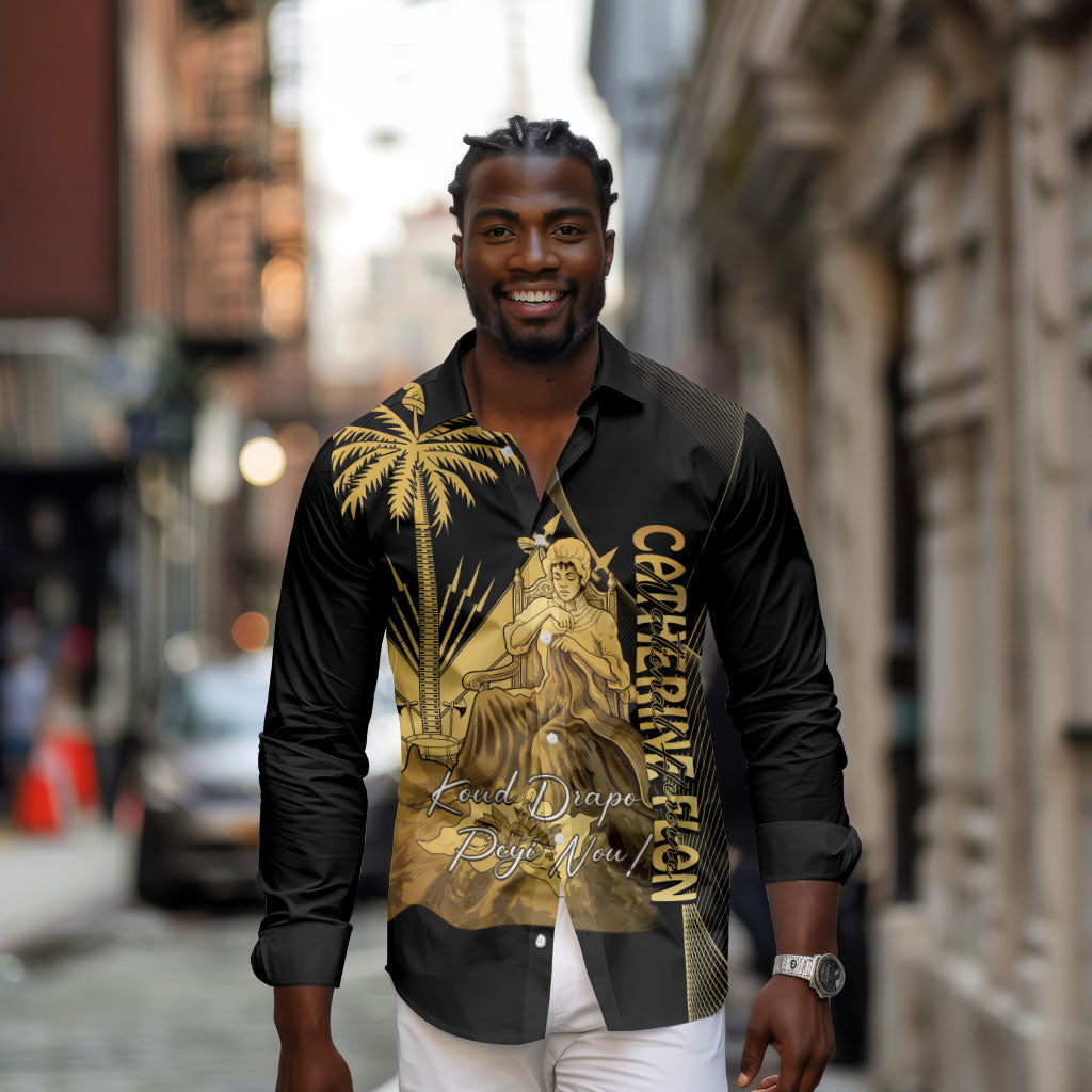Catherine Flon Haiti Flag Day Long Sleeve Button Shirt National Heroine Koud Drapo Peyi Nou