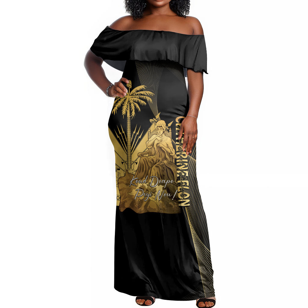 Catherine Flon Haiti Flag Day Off Shoulder Maxi Dress National Heroine Koud Drapo Peyi Nou
