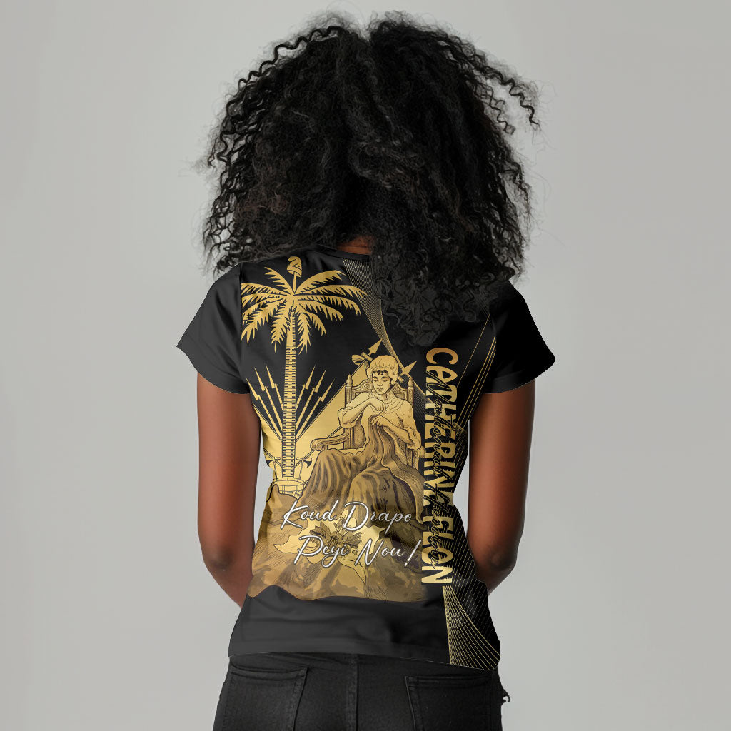 Catherine Flon Haiti Flag Day Women V-Neck T-Shirt National Heroine Koud Drapo Peyi Nou