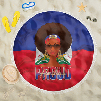 Haiti Flag Day Beach Blanket Haitian Women Proud Flag Wave Style