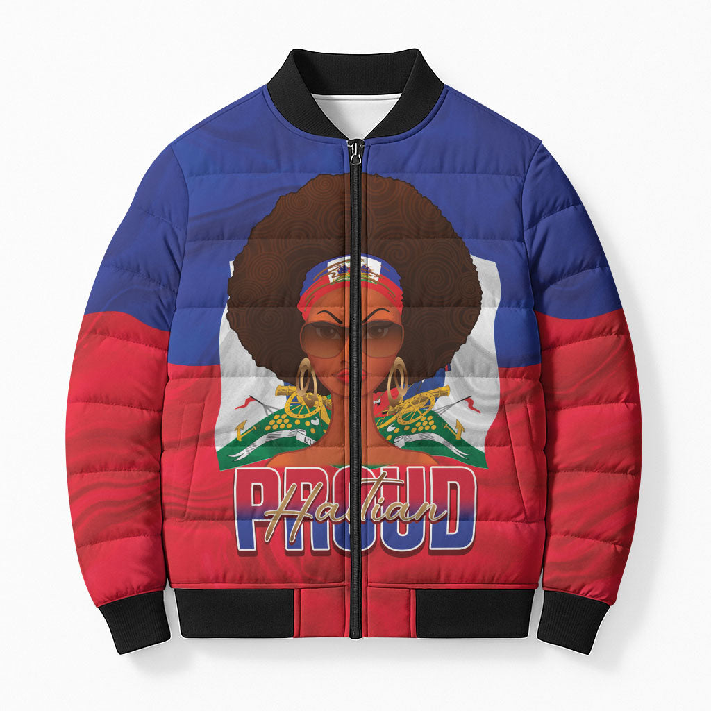 Personalized Haiti Flag Day Bomber Puffer Jacket Haitian Women Proud Flag Wave Style