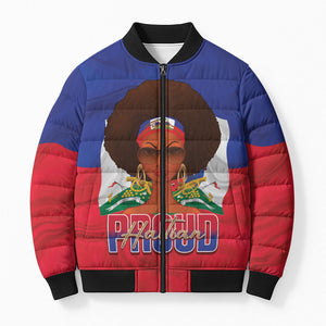Personalized Haiti Flag Day Bomber Puffer Jacket Haitian Women Proud Flag Wave Style